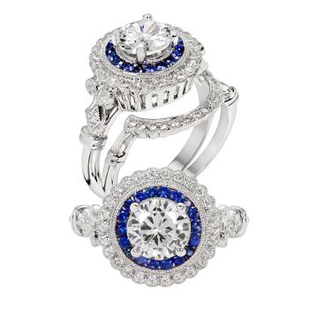 0.25 ct - Diamond Engagement Ring With 0.30 ct Sapphire Set in 14K White Gold /R11813BSW-ICSD