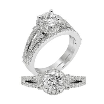 0.6 ct - Halo Diamond Engagement Ring Set in 14K White Gold /R11908-ICSD