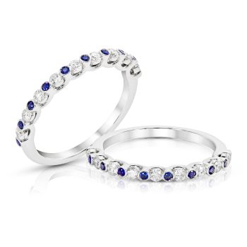 0.62 ct - Diamond Band with 0.10 ct Sapphire Set in 14K White Gold /R11911BSWB