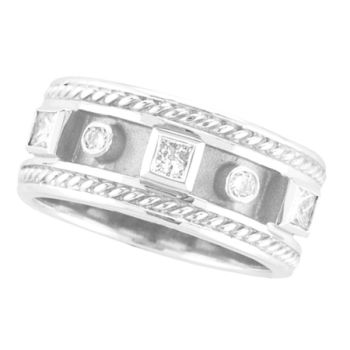 0.52 ct G-H SI Antique Style Diamond Ring Band In 14K White Gold R4666WD