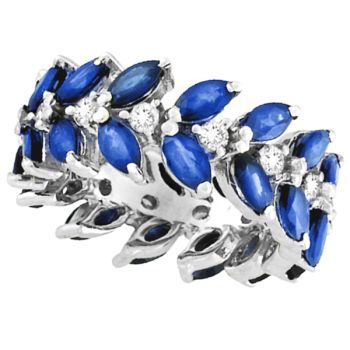 0.63 ct G-H SI Blue Sapphire and Diamond Eternity Ring Band In 14K White Gold R5639SA