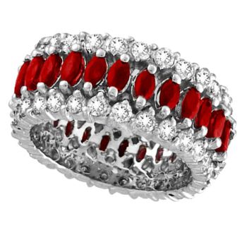 2.39 ct G-H SI Eternity Diamond and Ruby Ring Band 14K White Gold R5640RA