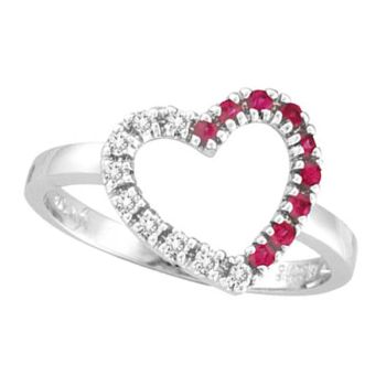 0.13 ct G-H SI Diamond & Pink Sapphire Heart Ring In 14K White Gold R5988WDPS