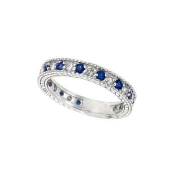 0.50 ct G-H SI Diamond and Sapphire Ring Band In 14K White Gold R6103WDS