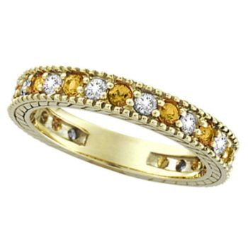 0.50 ct G-H SI Diamond and Yellow Sapphire Ring Band In 14K Yellow Gold R6103YDYS