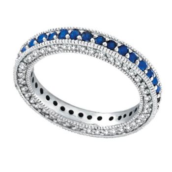 .60ct Three-sided Sapphire and Diamond Eternity Band.  In 14k White Gold