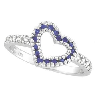 0.19 ct G-H SI Sapphire & Diamond Heart Ring In 14K White Gold R6206WDS