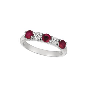 0.40 ct G-H SI Ruby & diamond 5 stones ring In 14K White Gold R6243WDR1