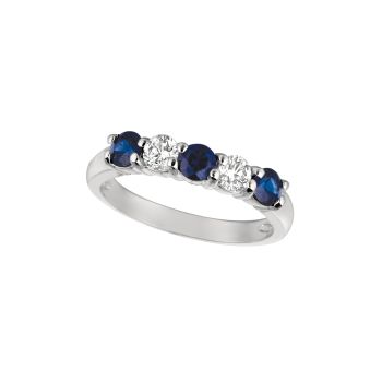 0.40 ct G-H SI Sapphire & diamond 5 stones ring In 14K White Gold R6243WDS1