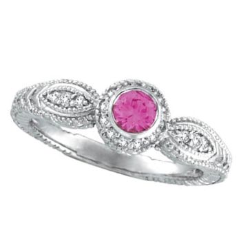 0.14 ct G-H SI Pink Sapphire Bezel Ring with Diamond In 14K White Gold R6303WPS