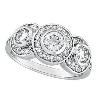 1.76 ct G-H SI Diamond Bezel 3 Three Stone Ring In 14K White Gold R6304WD