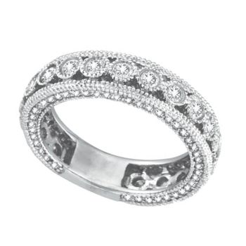 1.28 ct G-H SI Three Sided Bezel Set Diamond Eternity Ring Band In 14K White Gold R6359WD