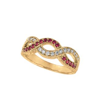 0.25 ct G-H SI2 Pink sapphire & diamond twisted ring In 14K Yellow Gold R6441YDPS