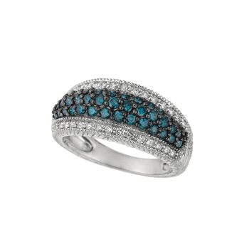 1.01 ct G-H SI Blue & white diamond pave ring In 14K White Gold R6454WDL