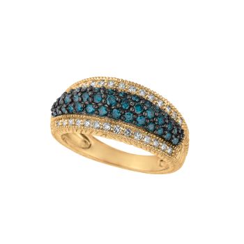 1.01 ct G-H SI Blue & white diamond pave ring In 14K Yellow Gold R6454YDL