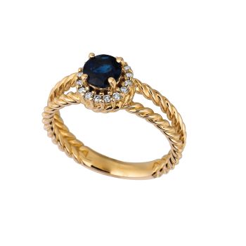 0.13 ct G-H SI2 Sapphire & diamond ring In 14K Yellow Gold R6691YS