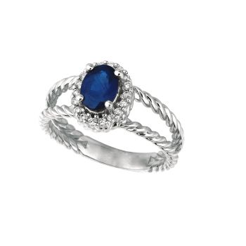 0.16 ct G-H SI2 Sapphire & diamond oval ring In 14K White Gold R6692WS