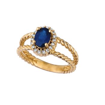 0.16 ct G-H SI2 Sapphire & diamond oval ring In 14K Yellow Gold R6692YS