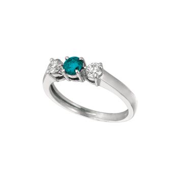 0.75 ct G-H SI2 Blue & white diamond 3 stones ring In 14K White Gold R6694WDL75
