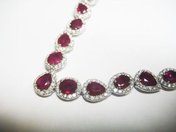 Round Cut Diamond And Ruby Necklace,(35.00 gram) in 18KT White Gold /IDJ141725