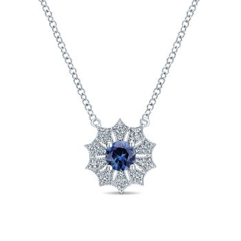 0.12 ct - Necklace
 14k White Gold Diamond And Sapphire Fashion /NK5295W45SA-IGCD