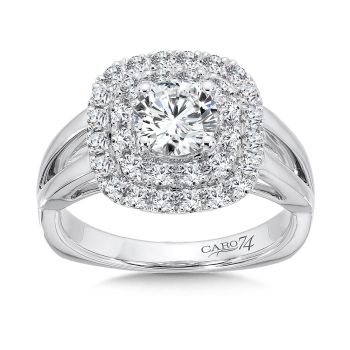 Double Cushion Halo Engagement Ring With Split Shank in 14K White Gold (0.56ct. tw.) /CR475W