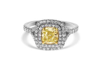 1.56 Ct cushion Cut Fancy Yellow Halo Diamond Engagement Ring JF1015
