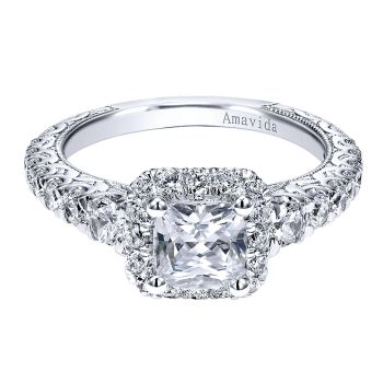 0.77 ct - Diamond Engagement Ring Set in 18k White Gold Diamond Halo /ER11805C4W83JJ-IGCD
