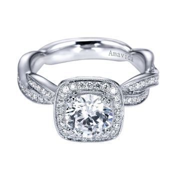 0.42 ct - Diamond Engagement Ring Set in 18k White Gold Diamond Halo /ER7141W83JJ-IGCD