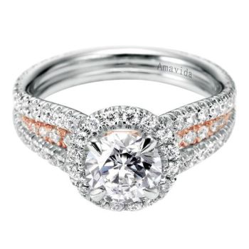 Gabriel & Co 18k White/Pink 0.98 ct Diamond Halo Engagement Ring Setting ER6396T83JJ
