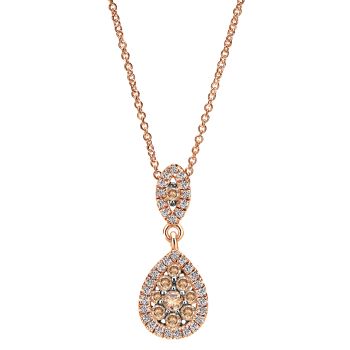0.38 ct Round Cut Diamond Champagne Round Cut Diamond Fashion Necklace set in 14K Rose Gold NK3838K45CD