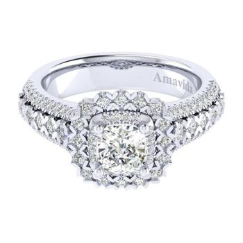18K White Gold 0.91 ct Diamond Halo Engagement Ring Setting ER11844W83JJ