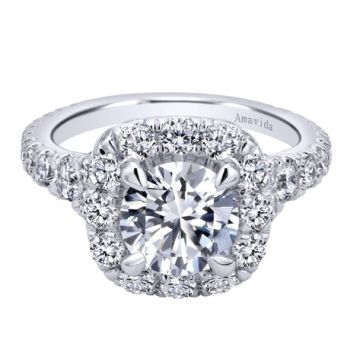 18K White Gold 1.75 ct Cushion Shape Diamond Halo Engagement Ring Setting ER12001R6W83JJ