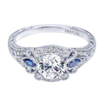 Platinum 0.23 ct Diamond and Sapphire Halo Engagement Ring Setting ER6514PT3SA