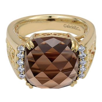 0.18 ct F-G SI Diamond Smoky Quartz Fashion Ladie's Ring In 18K Yellow Gold LR5855Y84SQ