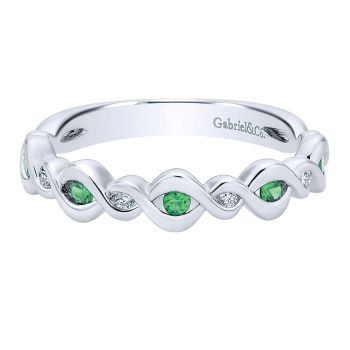 0.07 ct - Ladies' Ring
 14k White Gold Diamond And Emerald Stackable /LR50249W45EA-IGCD