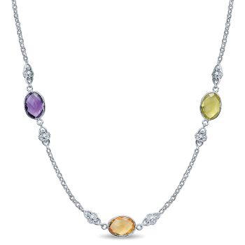 54.04 ct - Necklace
 925 Silver Multi Color Stones Diamond By The Yard /NK4306ETSVJMC-IGCD