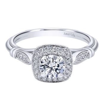 Gabriel & Co 18K White Gold 0.12 ct Diamond Halo Engagement Ring Setting ER9916W83JJ