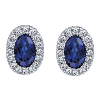 14k White Gold Diamond and Sapphire Stud Earrings 0.16 ct EG9510W44SB