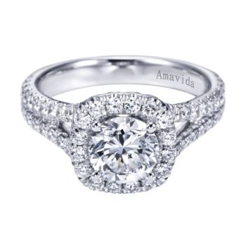 Gabriel & Co 18K White Gold 0.82 ct Diamond Halo Engagement Ring Setting ER6840W83JJ