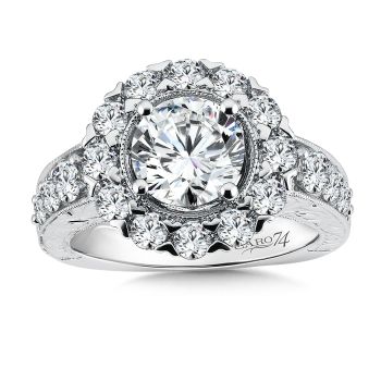 Halo Engagement Ring with Side Stones in 14K White Gold with Platinum Head (1.55ct. tw.) /CR511W