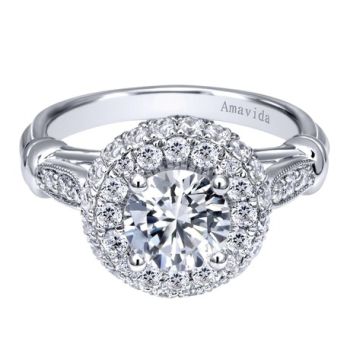 18K White Gold 0.69 ct Diamond Halo Engagement Ring Setting ER10236W83JJ
