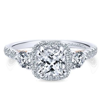 0.92 ct - 3 Stone Diamond Engagement Ring Set in 14K Rose & White Gold /ER12772C4T44JJ-IGCD