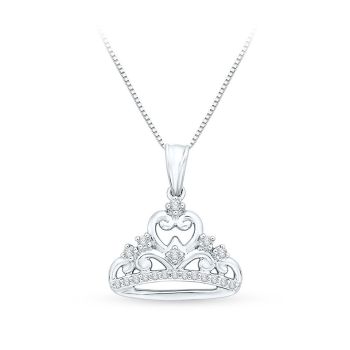 0.13ct Crown Pendant  With Diamond In G-H SI 10KT White Gold 