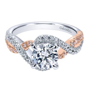 0.55 ct - Diamond Engagement Ring Set in 14k White/Pink Gold Criss Cross /ER12005R4T44JJ-IGCD