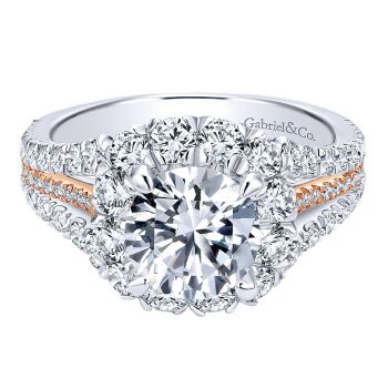 1.41 ct Diamond Engagement Ring- Set in 18k White or Pink Gold Diamond Halo /ER11987R6T84JJ-IGCD