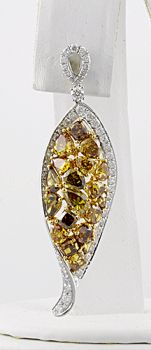 GIA Certified Fancy Color Tear Drop Style Surrounded by White Diamonds set in 18kt White and Yellow Gold /SEP14556Y