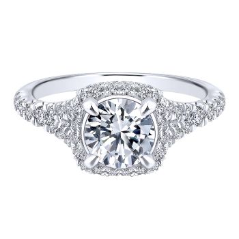 0.79 ct Diamond Engagement Ring - Set in 14k White Gold Diamond Halo /ER12813R4W44JJ-IGCD
