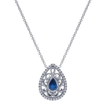0.29 ct Round Cut Diamond and Sapphire Fashion Necklace set in 14KT White Gold NK3494W45SA