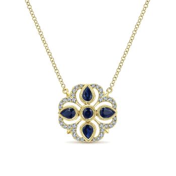 0.18 ct - Necklace
 14k Yellow Gold Diamond And Sapphire Fashion /NK5209Y45SB-IGCD